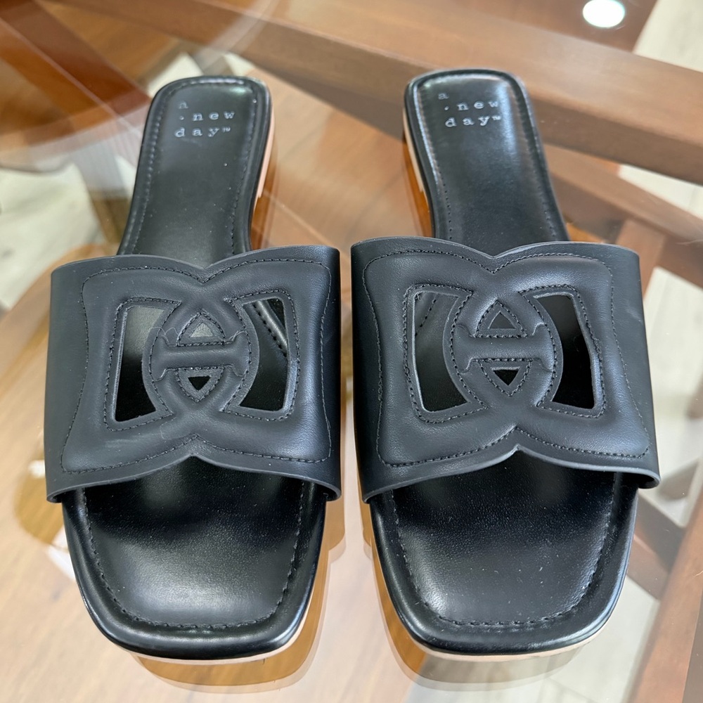 A New Day Women's Black Cutout Slide Sandals